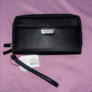 Nautica Black Pebble Leather Wristlet